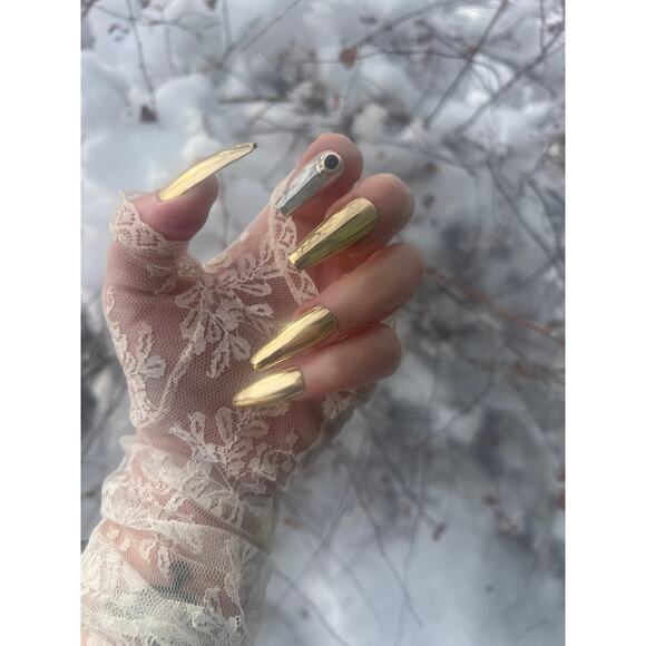 Gold Metal Brass Nails, Accessories, Custom Nails, Press Ons, Gold Jewelry - Picture 3 of 6